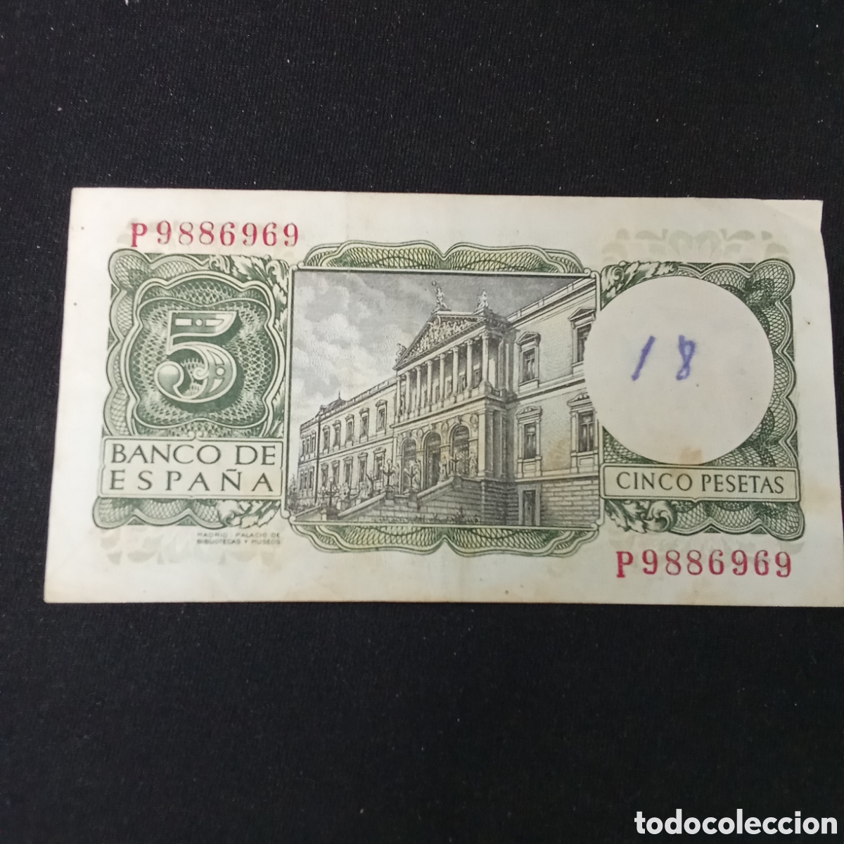 Billetes espa&ntilde;oles: Espa&ntilde;a 5 pesetas a&ntilde;o 1954 - Foto 2
