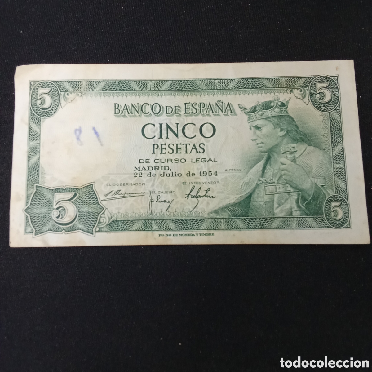 Billetes espa&ntilde;oles: Espa&ntilde;a 5 pesetas a&ntilde;o 1954