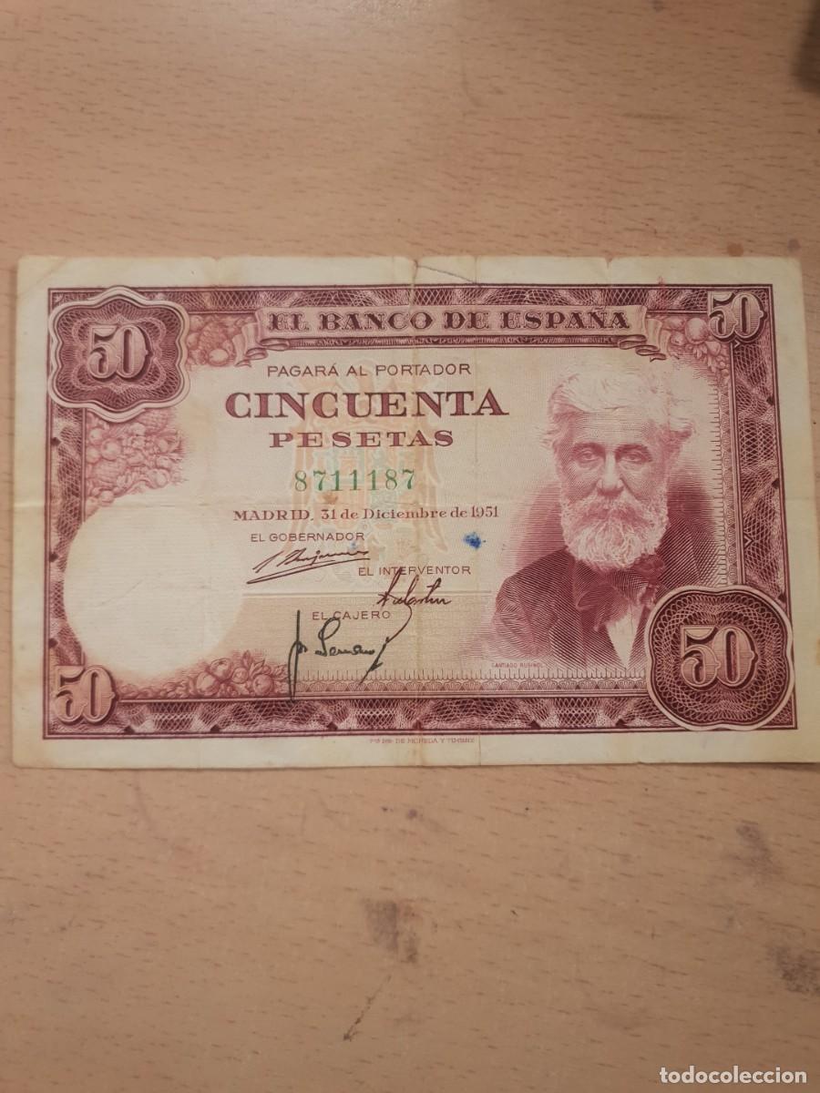 Billetes espa&ntilde;oles: Billete de 50 pesetas a&ntilde;o 1951 santiago rusi&ntilde;ol