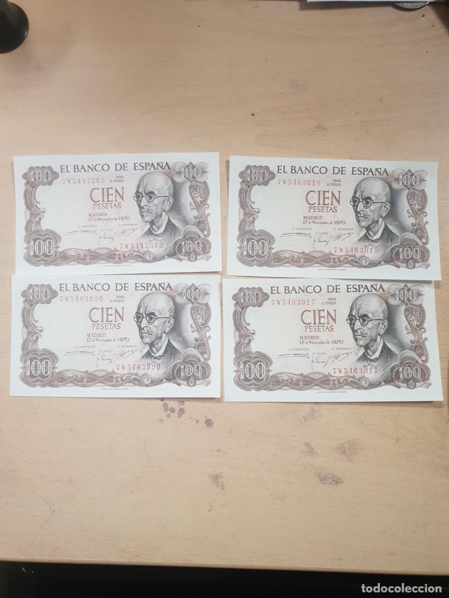 Billetes espa&ntilde;oles: Lote 4 billetes de 100 pesetas 1970 falla como nuevos