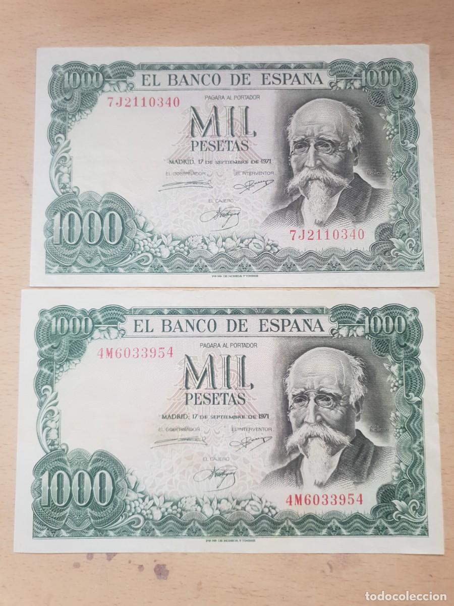 Billetes espa&ntilde;oles: Espa&ntilde;a lote 2 billetes de 1000 pesetas a&ntilde;o 1971 jose echegaray