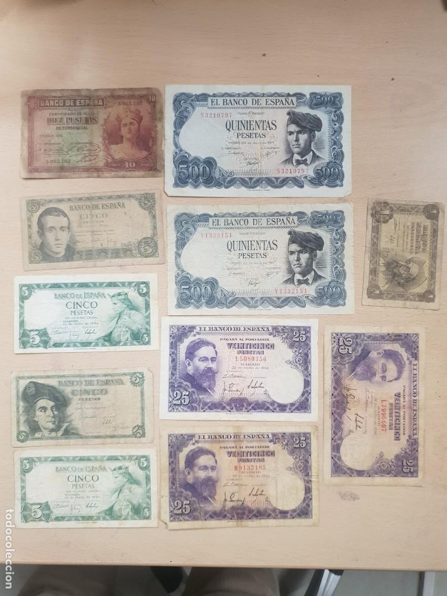 Billetes espa&ntilde;oles: Espa&ntilde;a lote de billetes variados circulados