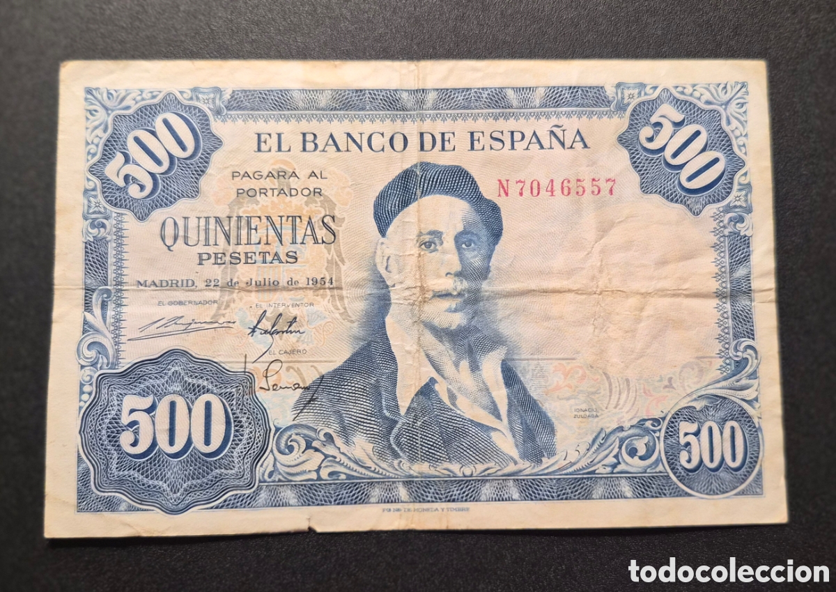 Billetes espa&ntilde;oles: 500 pesetas 1954 Ignacio Zuloaga &ndash; serie N &ndash; banco de espa&ntilde;a &ndash; vista de toledo