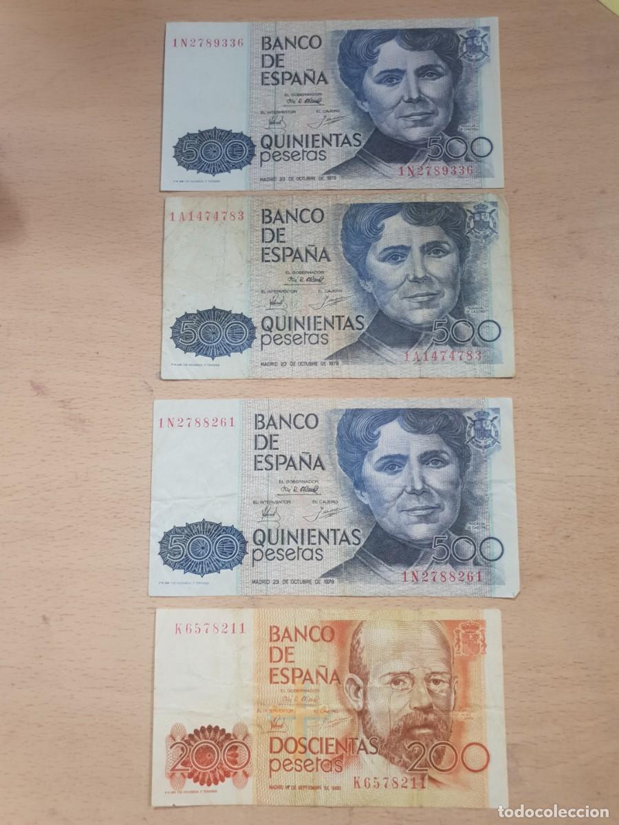 Billetes espa&ntilde;oles: Lote 4 billetes de 500 y 209 pesetas Espa&ntilde;a
