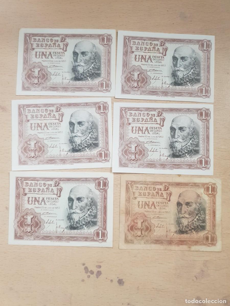 Billetes espa&ntilde;oles: Lote de 6 billetes de 1 peseta 1953