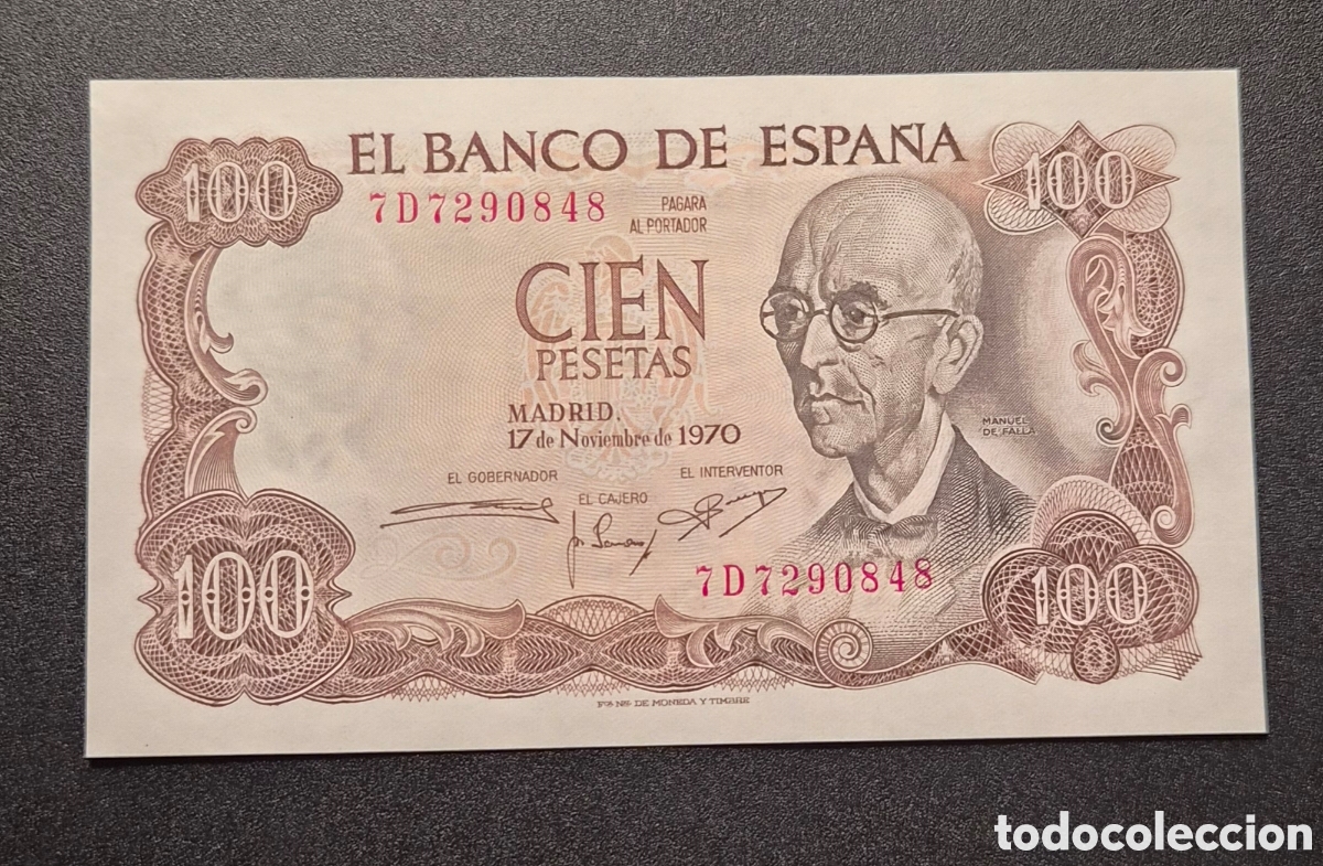 Billetes espa&ntilde;oles: 100 pesetas SC 1970 Manuel de Falla &ndash; serie 7D &ndash; banco de espa&ntilde;a &ndash; generalife granada