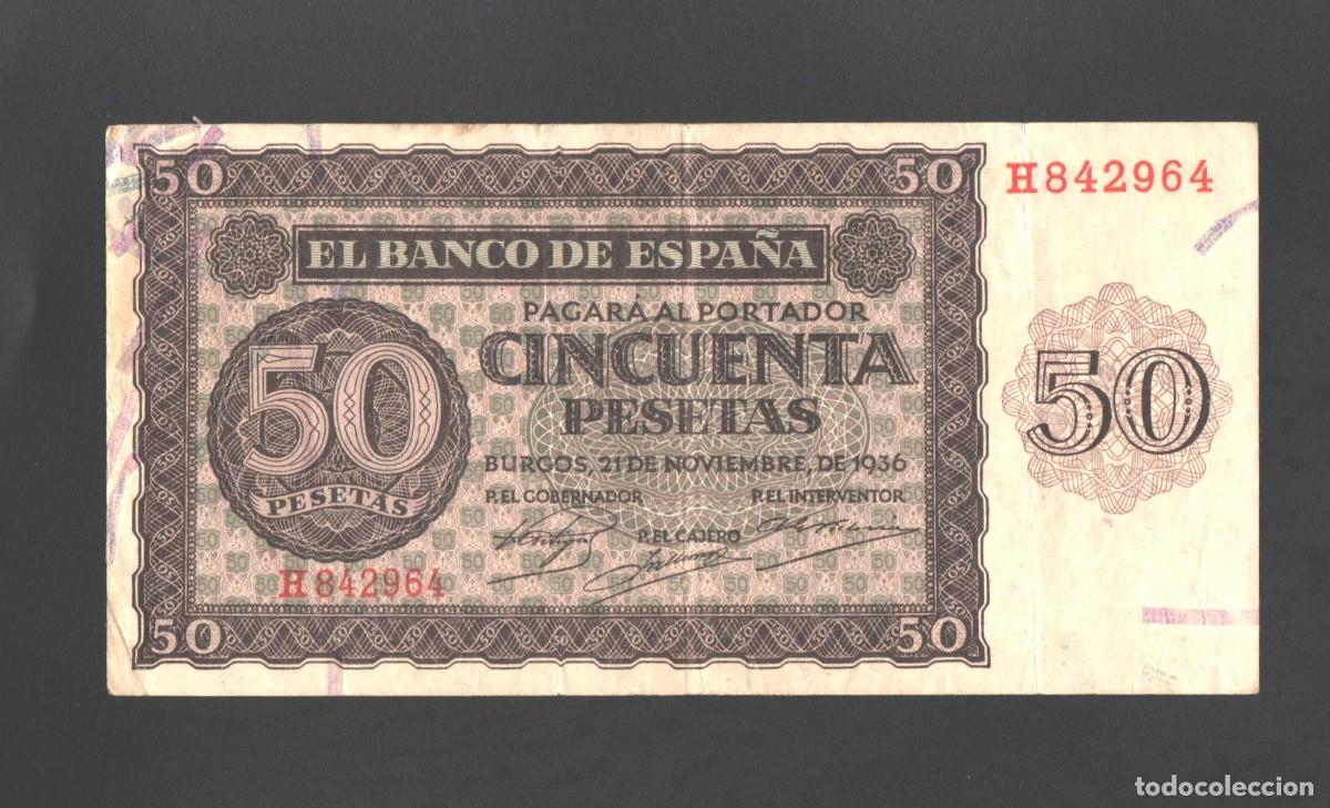 Billetes espa&ntilde;oles: ESPA&Ntilde;A ESTADO ESPA&Ntilde;OL MUY BUEN EJEMPLAR |SOLO ACEPTO PAYPAL| BILLETE 50 PESETAS 1936 LEER DESCRIPCI