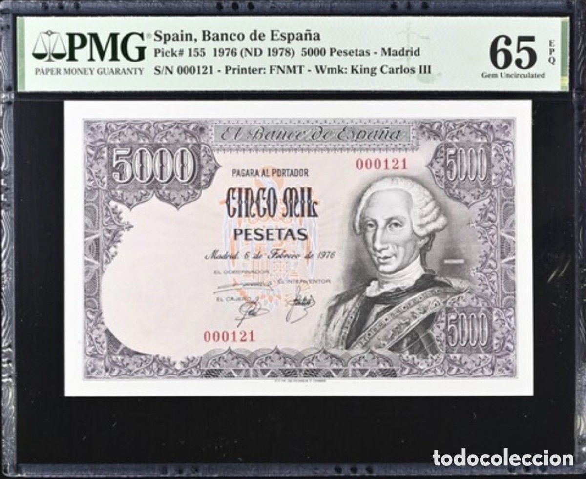 Billetes espa&ntilde;oles: Billete 5000 Pesetas 1976 PMG 65 Sin Serie MUY BAJO