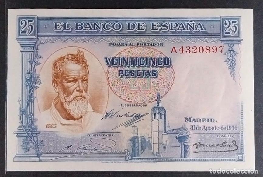 Billetes espa&ntilde;oles: 25 PESETAS DE 1936 SOROLLA BANCO DE ESPA&Ntilde;A SC NO HA CIRCULADO