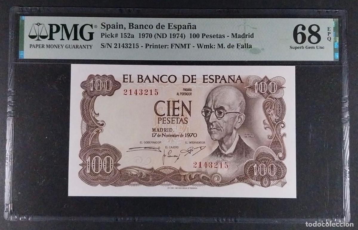 Spanische Banknoten: 100 PESETAS 1970 SIN SERIE FALLA PMG 68 EPQ SC