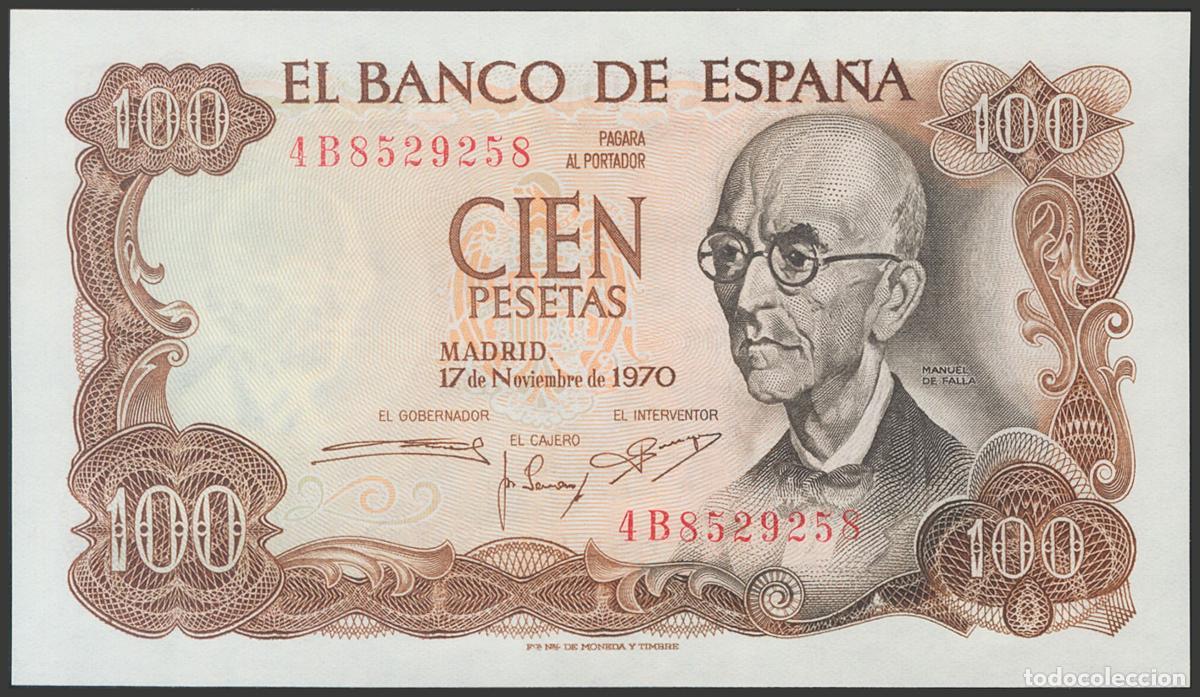 Billetes espa&ntilde;oles: 100 Pesetas. 17 de Noviembre de 1970. Serie 4B y numeraci&oacute;n capic&uacute;a. (Edifil 2017: 472b). SC.. 100 P