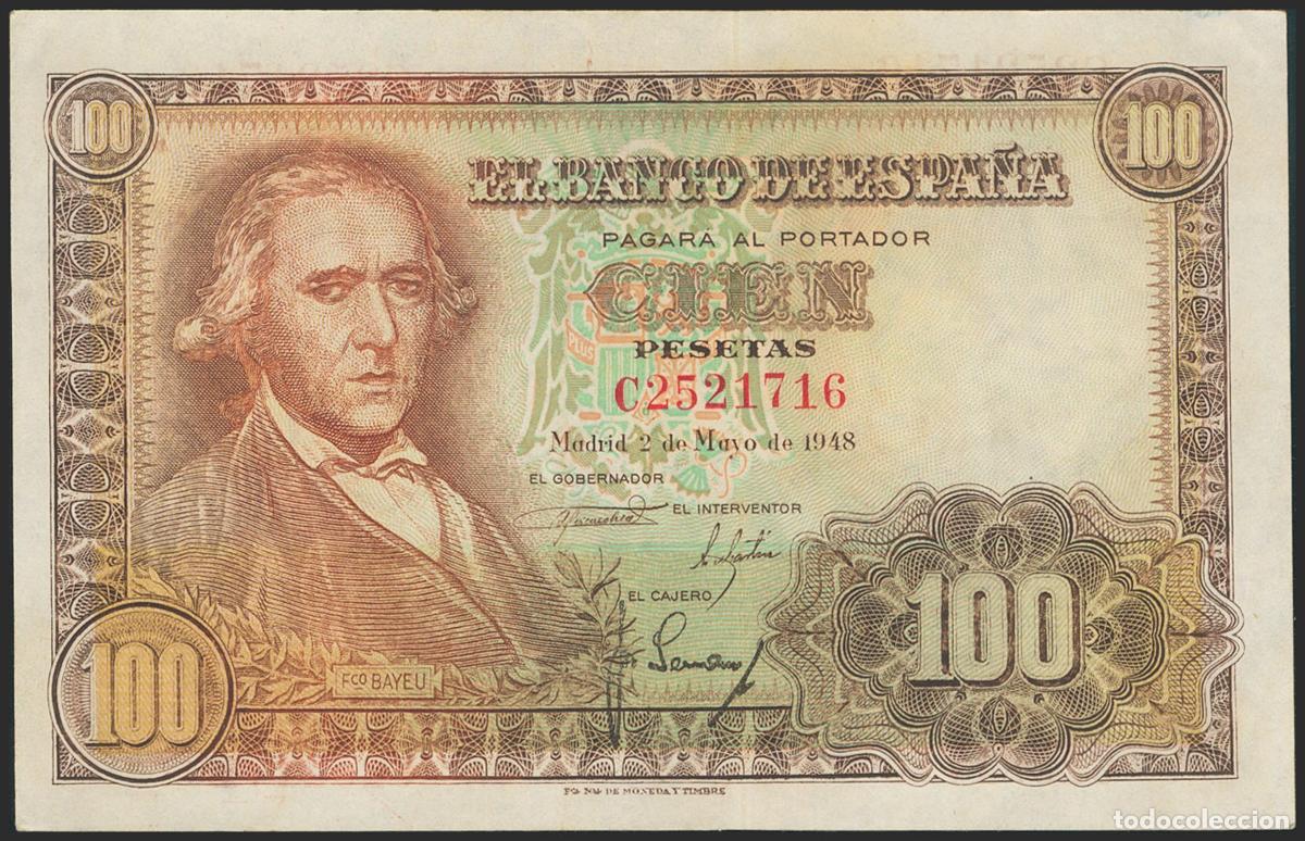 Billetes espa&ntilde;oles: 100 Pesetas. 2 de Mayo de 1948. Serie C. (Edifil 2021: 456a). Conserva gran parte del apresto origin