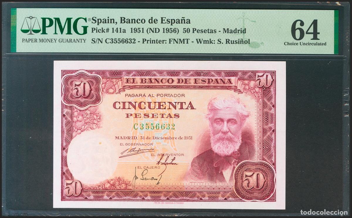 Billetes espa&ntilde;oles: 50 Pesetas. 31 de Diciembre de 1951. Serie C. (Edifil 2021: 462a, Pick: 141a). Inusual en esta calid