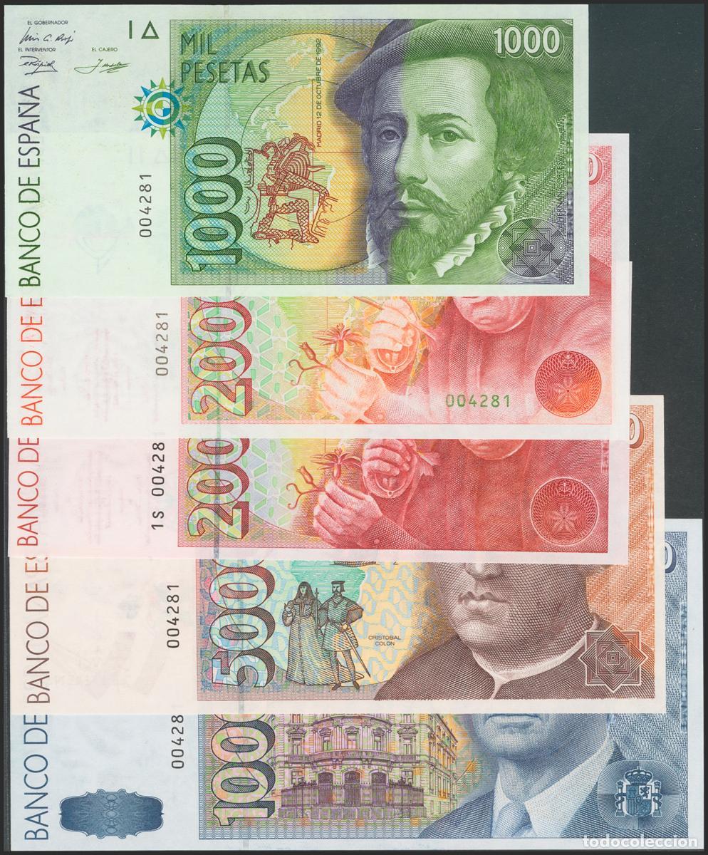 Spanische Banknoten: Serie completa de 5 billetes de la emisi&oacute;n de 1992 (incluyendo el de 2000 Pesetas de 1995 con la ser