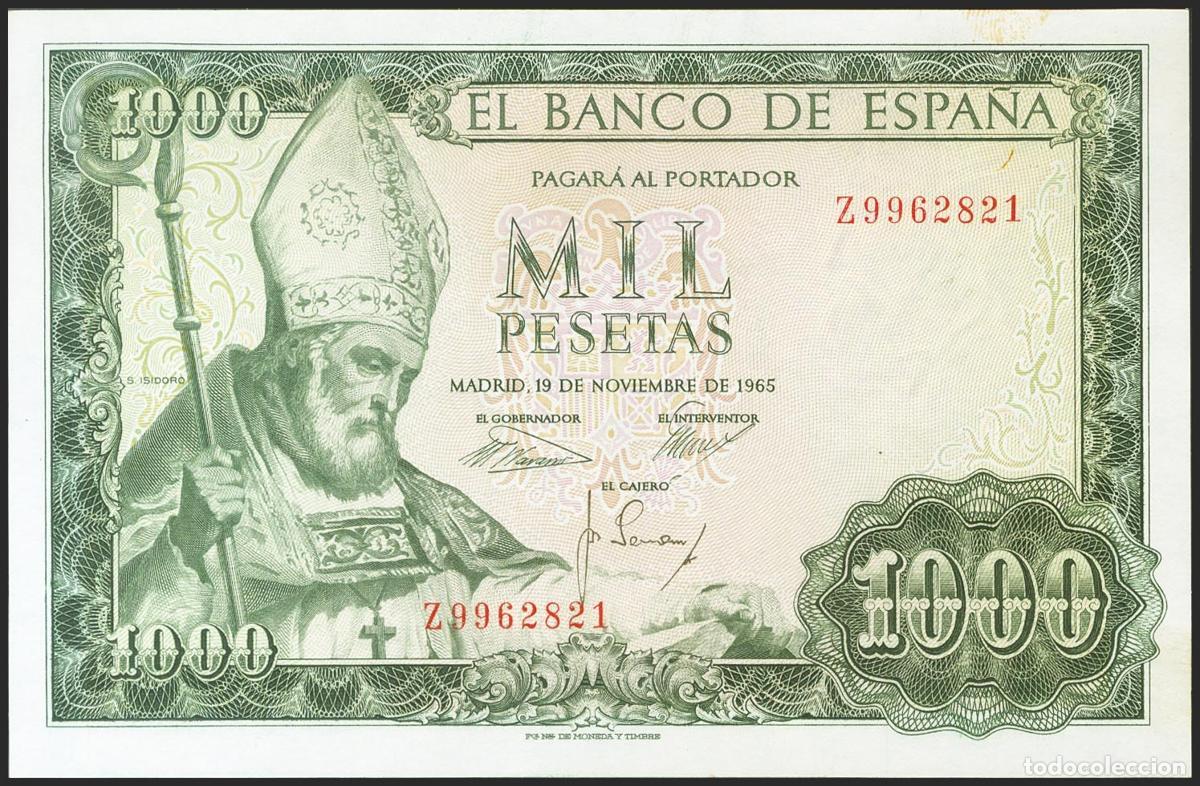 Billetes espa&ntilde;oles: 1000 Pesetas. 19 de Noviembre de 1965. Serie Z. (Edifil 2021: 471b). Apresto original. SC-.. 1000 Pe
