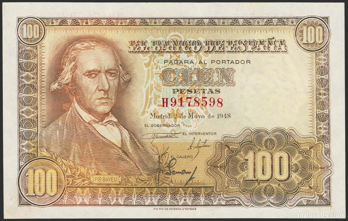 Billetes espa&ntilde;oles: 100 Pesetas. 2 de Mayo de 1948. Serie H. (Edifil 2023: 456a). Apresto original. SC-.. 100 Pesetas. 2