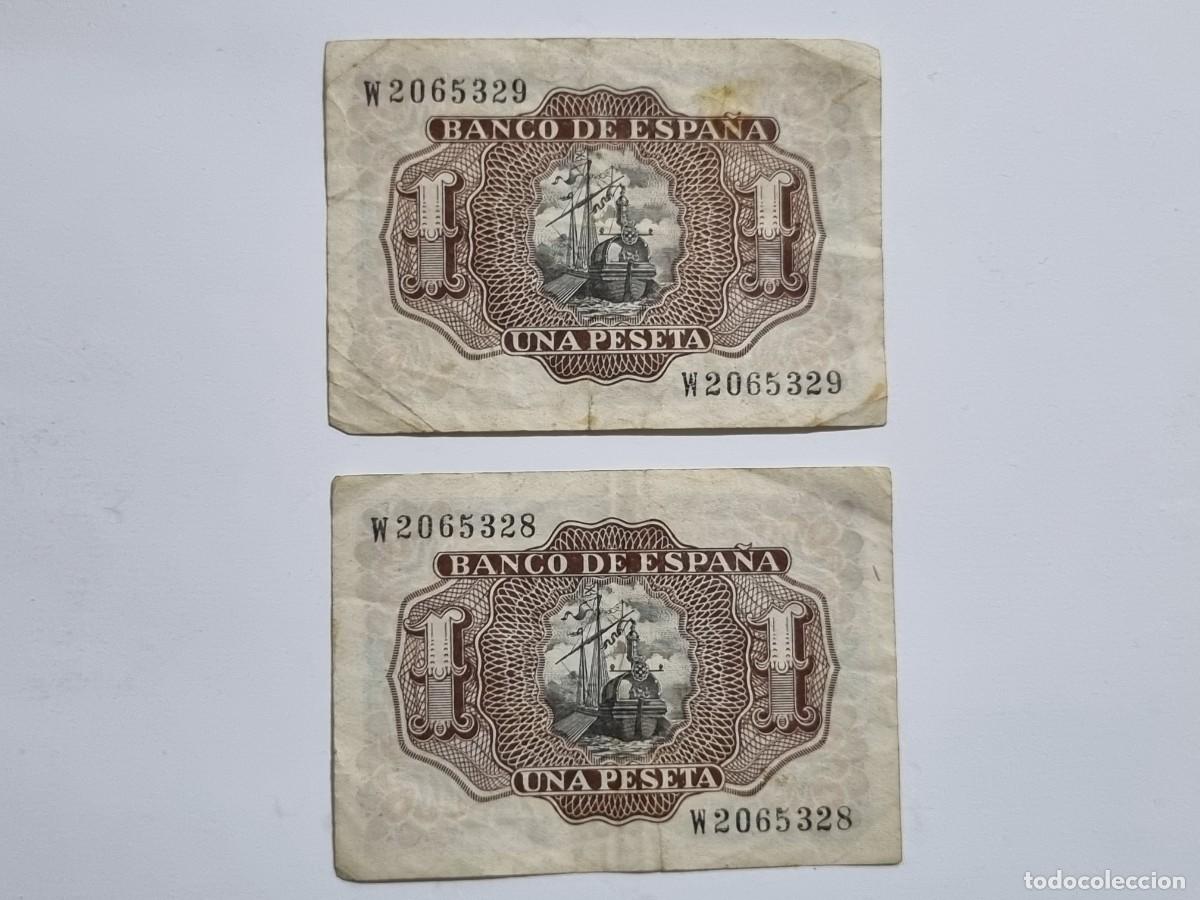 Billetes espa&ntilde;oles: Antiguo 2x Billete 1 Una Peseta Banco de Espa&ntilde;a 1953 Serie W Coleccionista