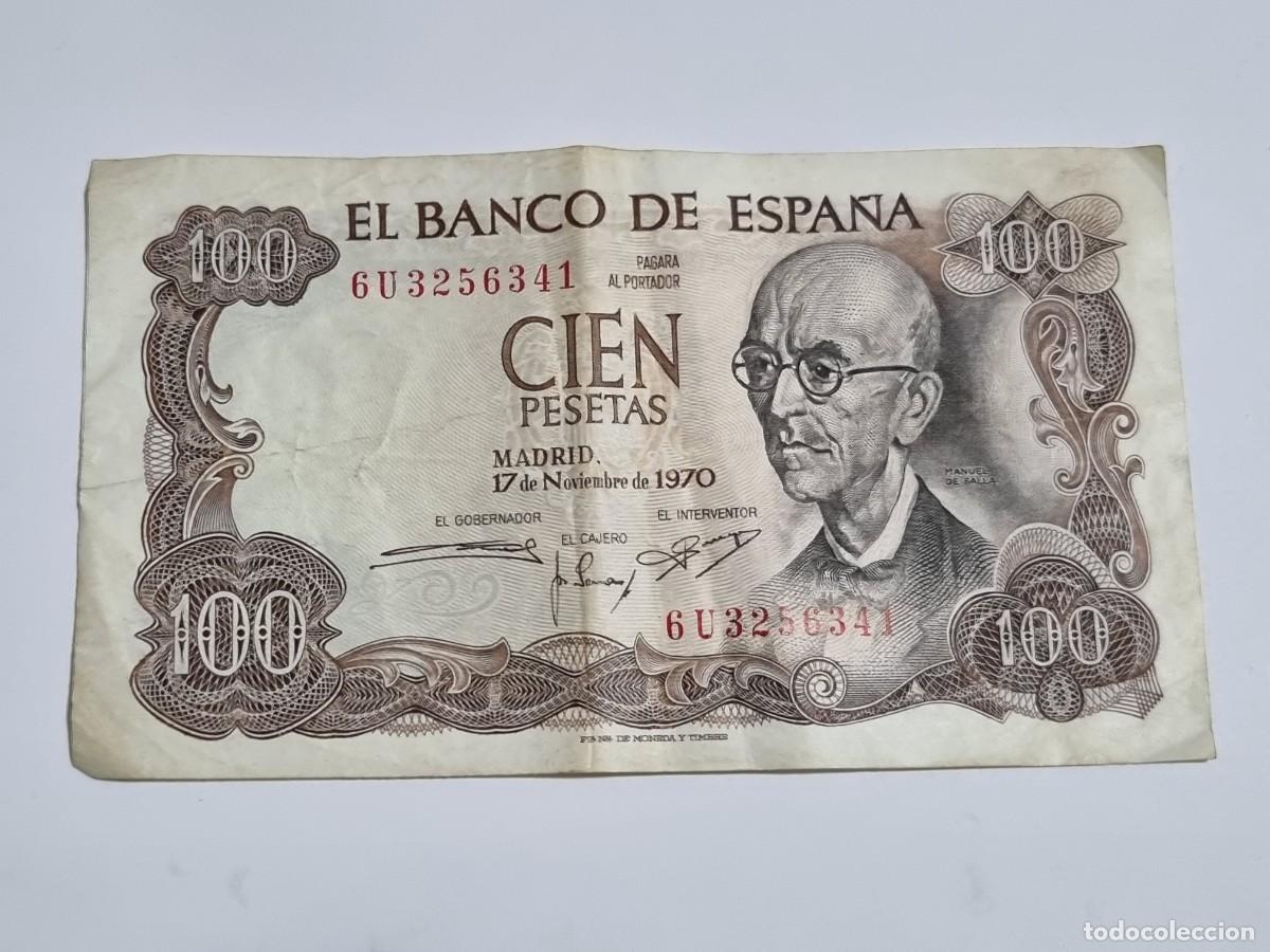 Billetes espa&ntilde;oles: Antiguo Billete 100 Cien Pesetas Banco de Espa&ntilde;a 1970 Serie 6U Coleccionista
