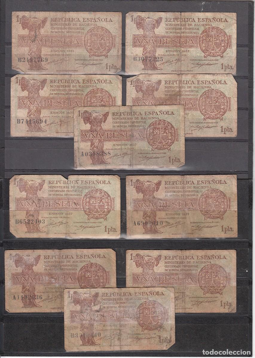 Billetes espa&ntilde;oles: ESPA&Ntilde;A - LOTE DE 10 BILLETES DE 1 PESETA DE 1937 - SON LOS DE LA IMAGEN