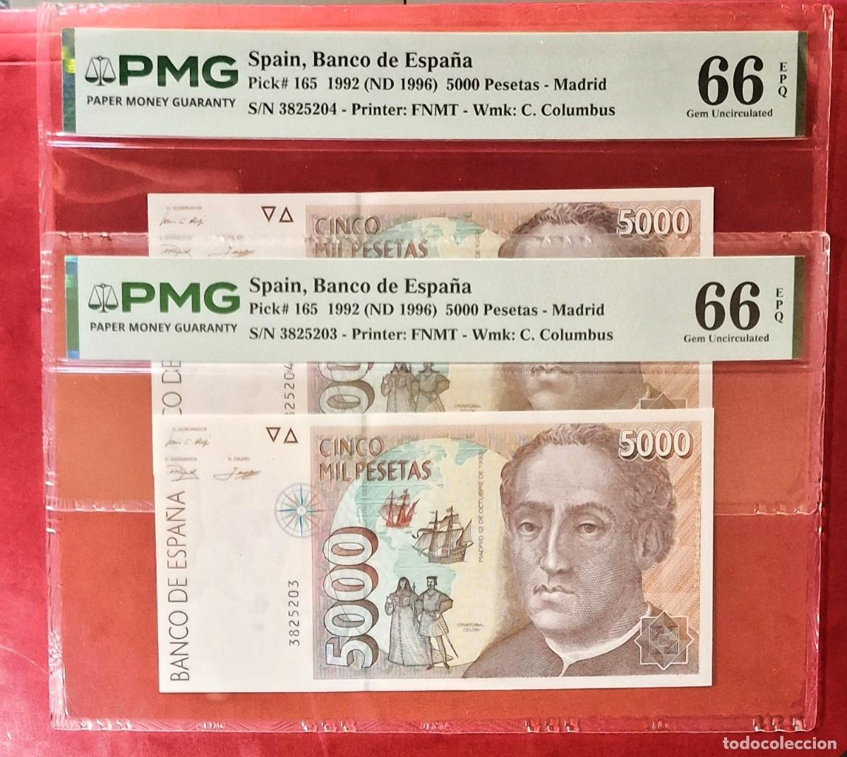 Billetes espa&ntilde;oles: PRECIO 1 BILLETE SIN SERIE * PMG 66 GEM UNC |SOLO ACEPTO PAYPAL| BILLETE 5000 PESETAS 1992 LEER DESC