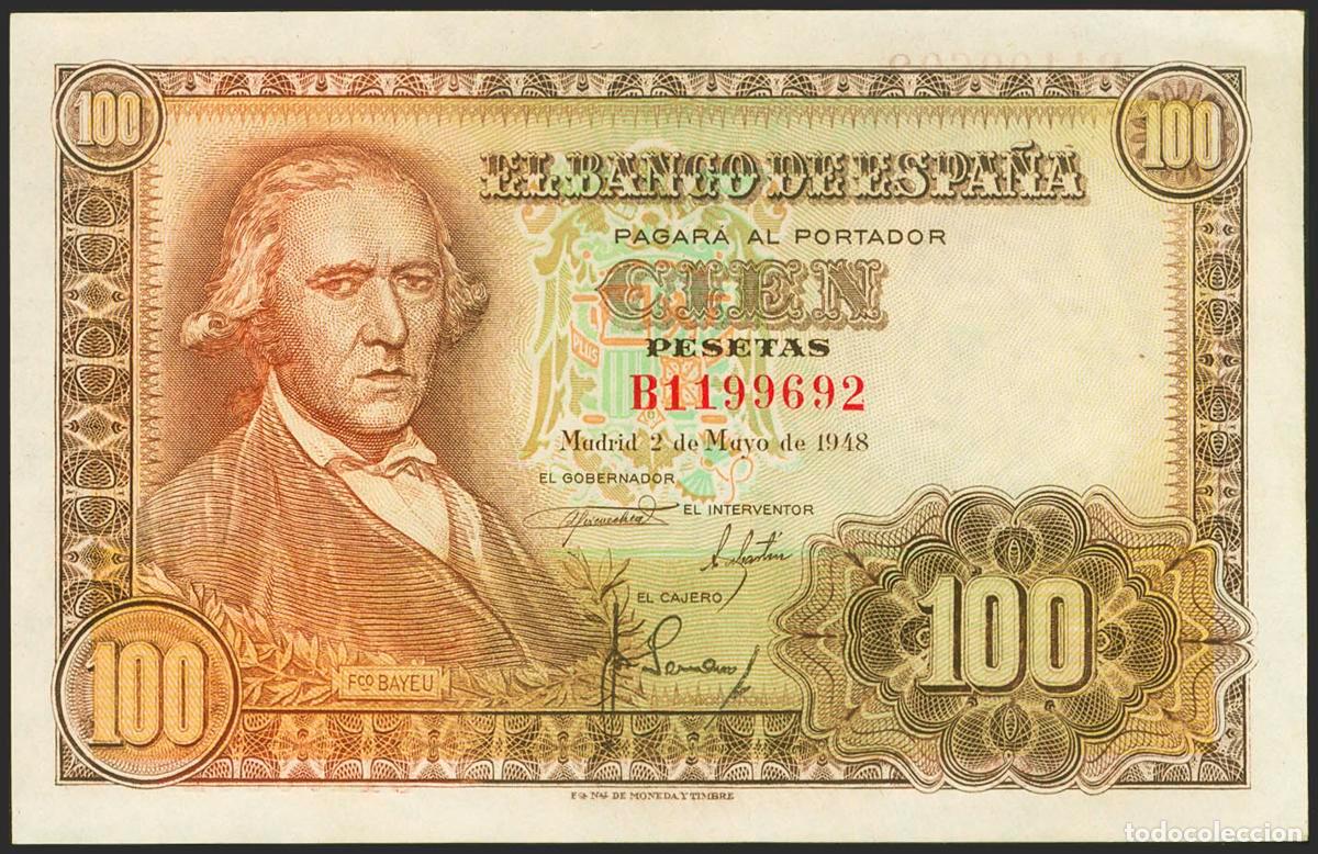 Banconote spagnole: 100 Pesetas. 2 de Mayo de 1948. Serie B. (Edifil 2021: 456a). Conserva parte de su apresto original.