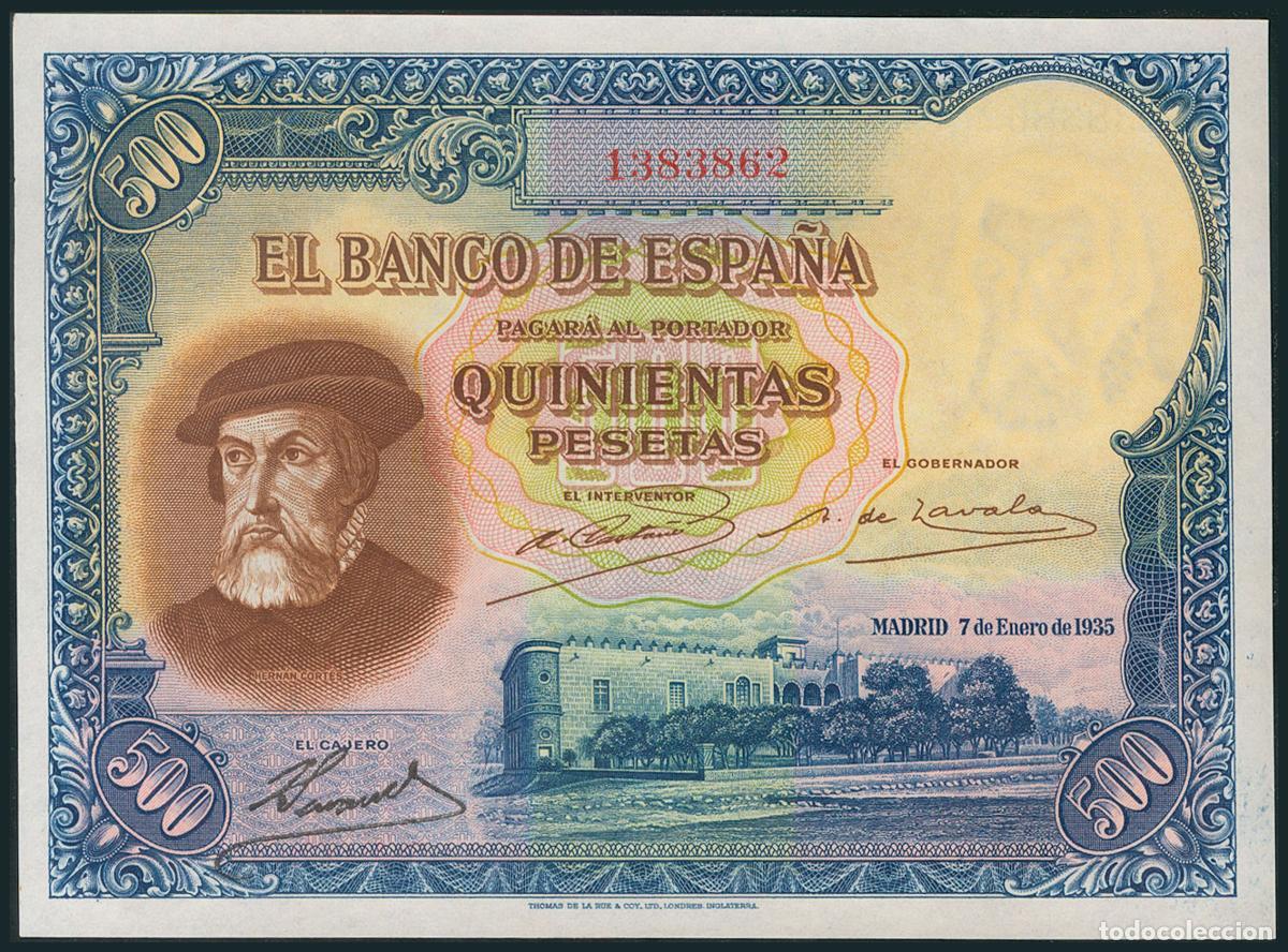 Banconote spagnole: 500 Pesetas. 7 de Enero de 1935. Sin serie. (Edifil 2017: 365). SC.. 500 Pesetas. 7 de Enero de 1935