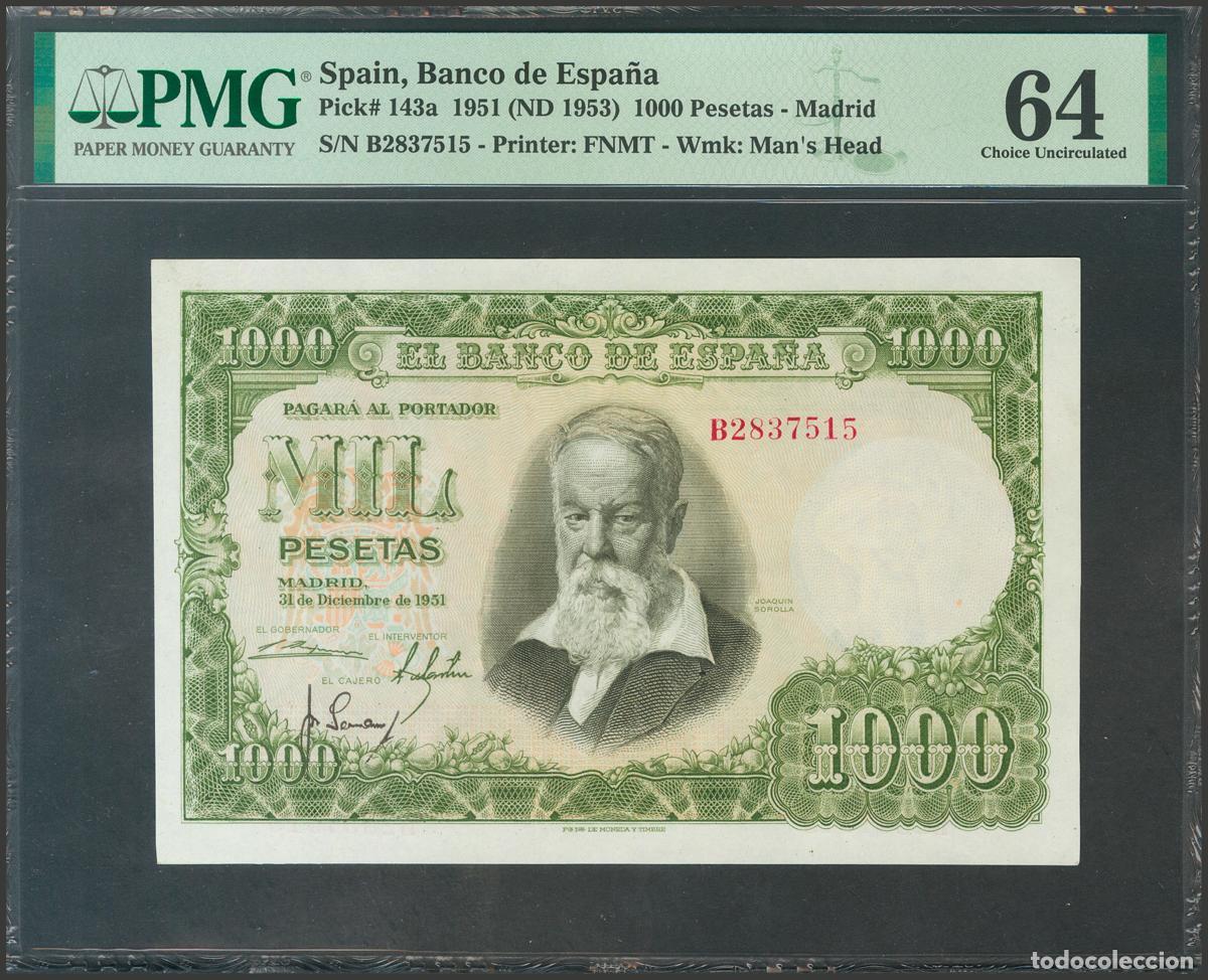 Banconote spagnole: 1000 Pesetas. 31 de Diciembre de 1951. Serie B. (Edifil 2017: 463a). Inusual en esta excepcional cal