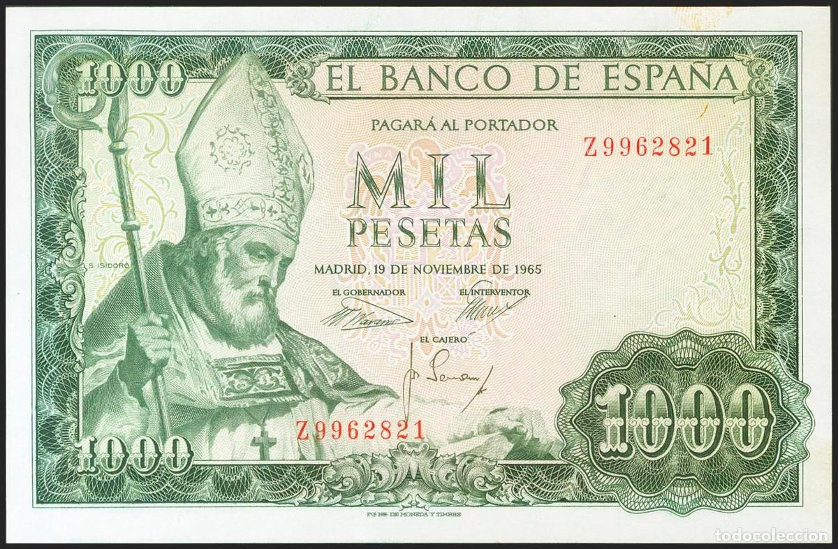Notas espanholas: 1000 Pesetas. 19 de Noviembre de 1965. Serie Z. (Edifil 2021: 471b). Apresto original. SC-.. 1000 Pe