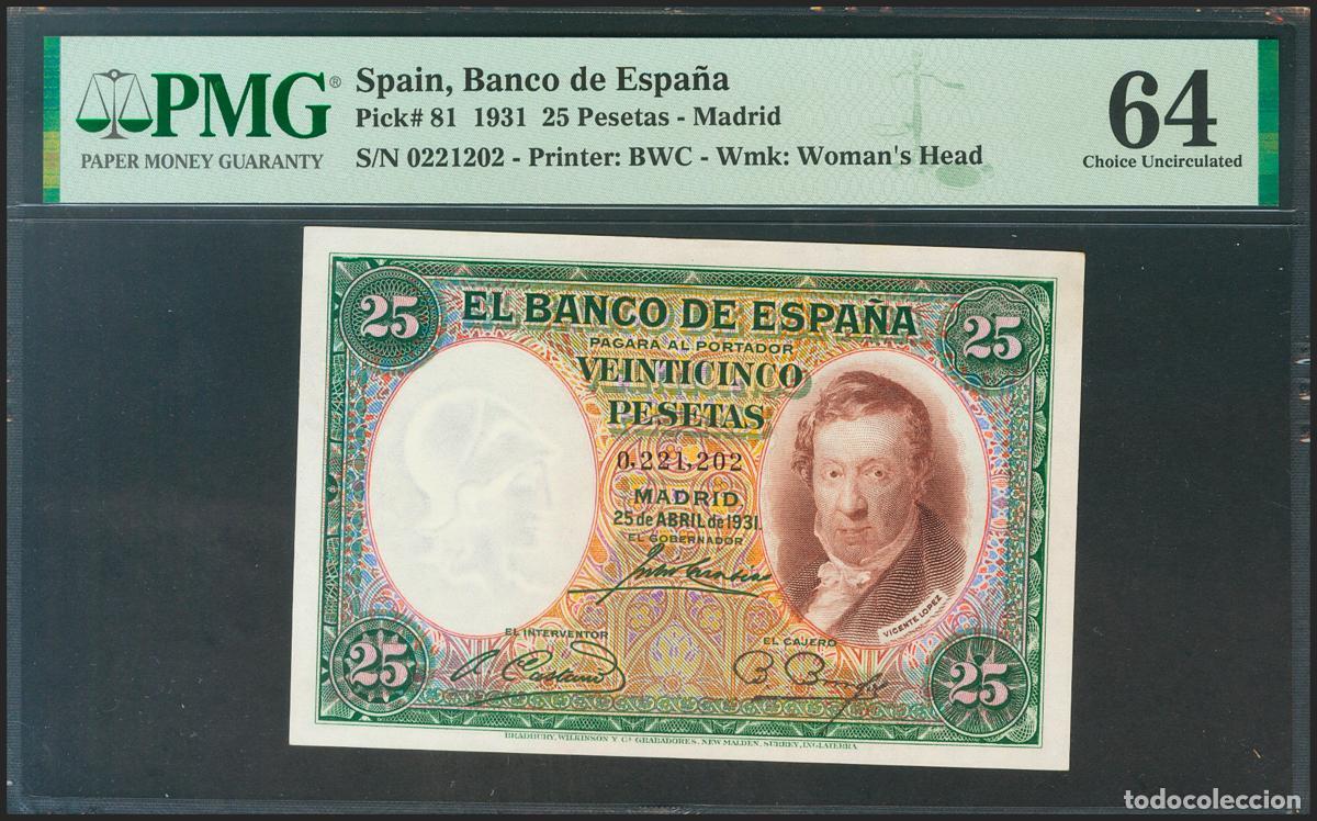 Banconote spagnole: 25 Pesetas. 25 de Abril de 1931. Sin serie. (Edifil 2021: 358, Pick: 81). Inusual en esta calidad. S