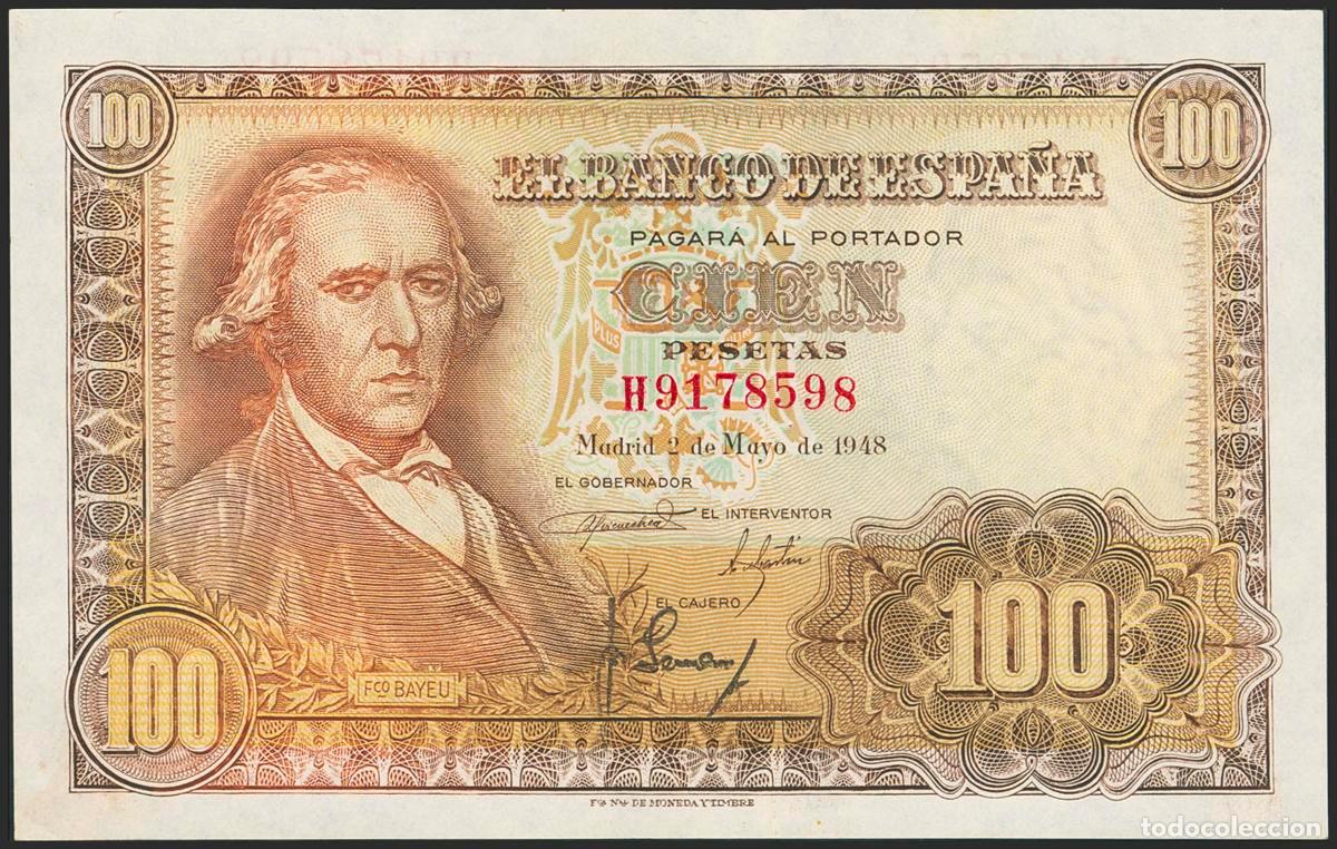 Banconote spagnole: 100 Pesetas. 2 de Mayo de 1948. Serie H. (Edifil 2023: 456a). Apresto original. SC-.. 100 Pesetas. 2