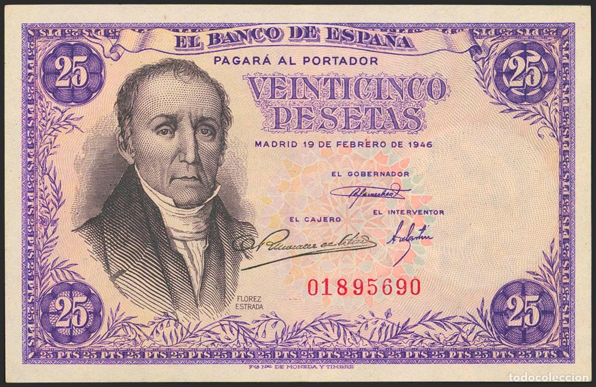 Banconote spagnole: 25 Pesetas. 19 de Febrero de 1949. Sin serie. (Edifil 2021: 450). EBC+.. 25 Pesetas. 19 de Febrero d