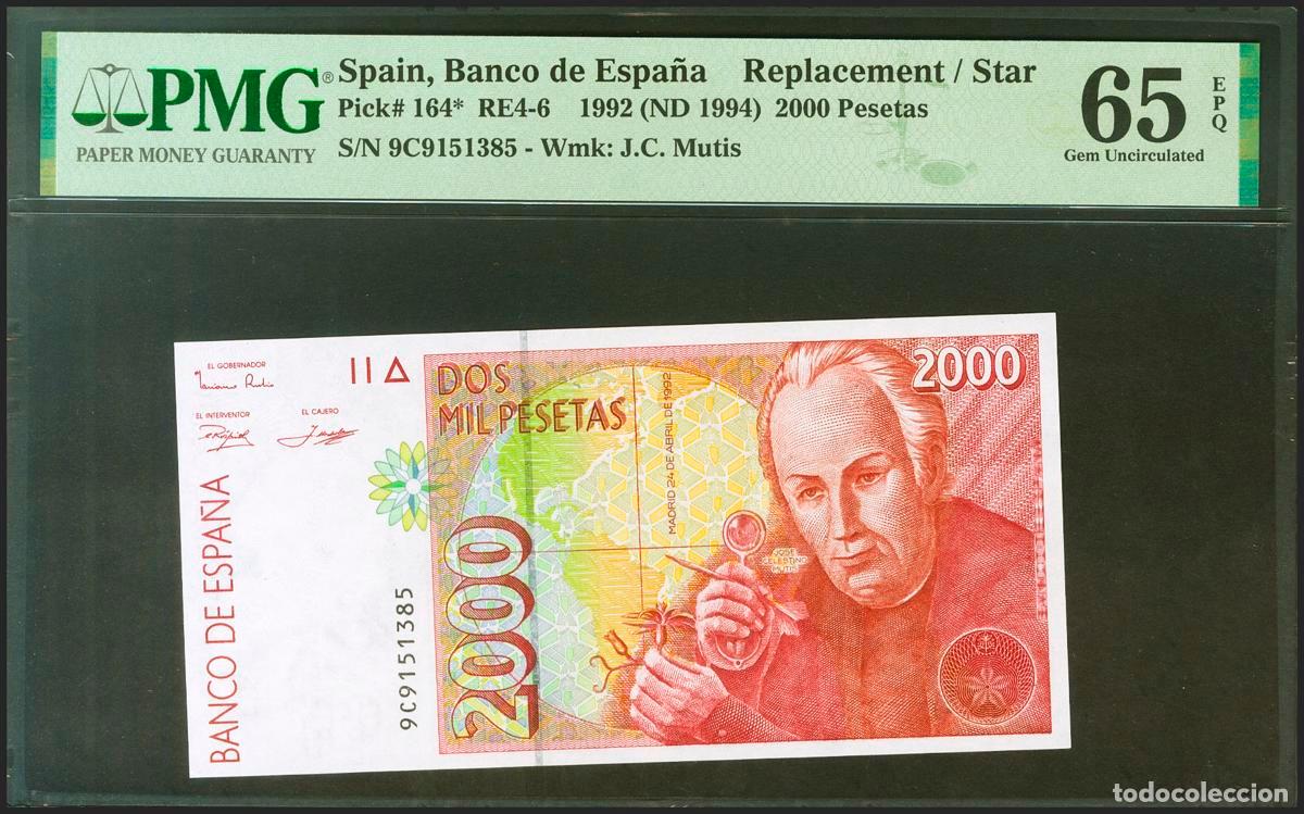 Notas espanholas: 2000 Pesetas. 24 de Abril de 1992. Serie especial 9C. (Edifil 2021: 482Ab, Pick: 164*). Raro en esta