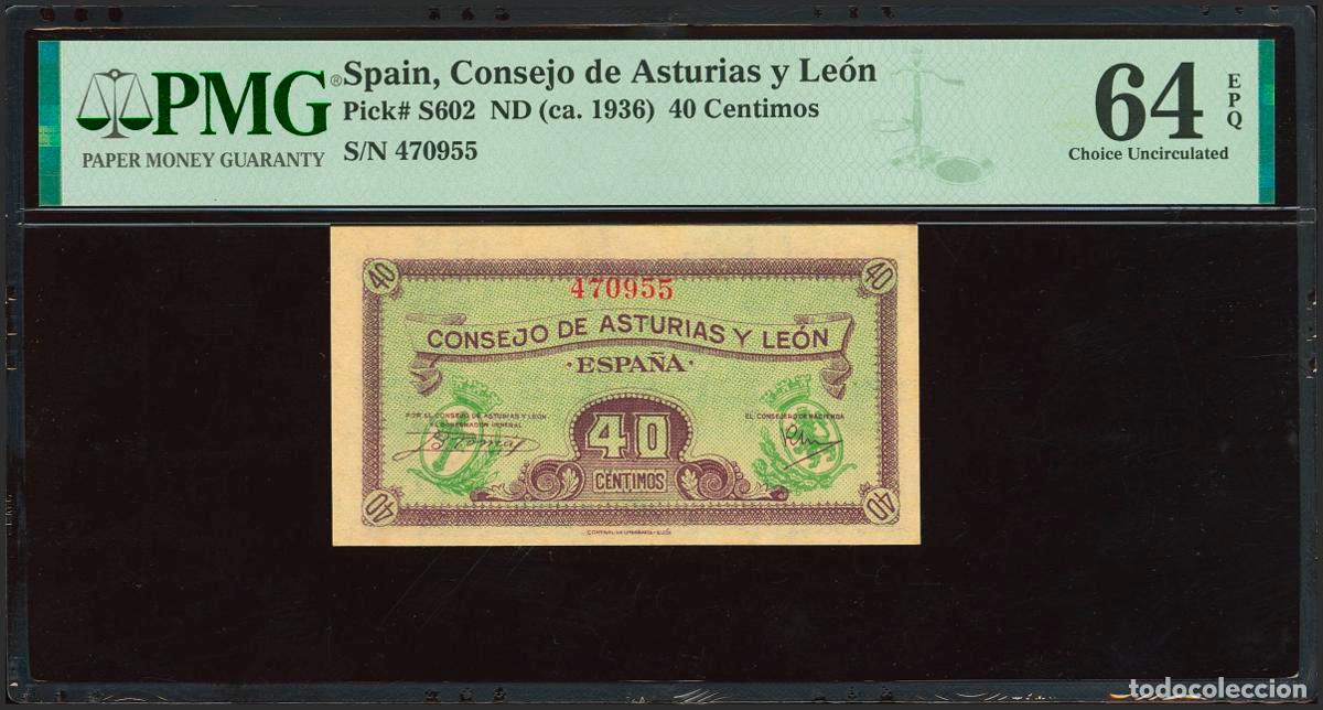 Notas espanholas: 40 C&eacute;ntimos. 1937. Asturias y Le&oacute;n. Sin serie. (Edifil 2021: 395, Pick: S602). Raro en esta excepcio
