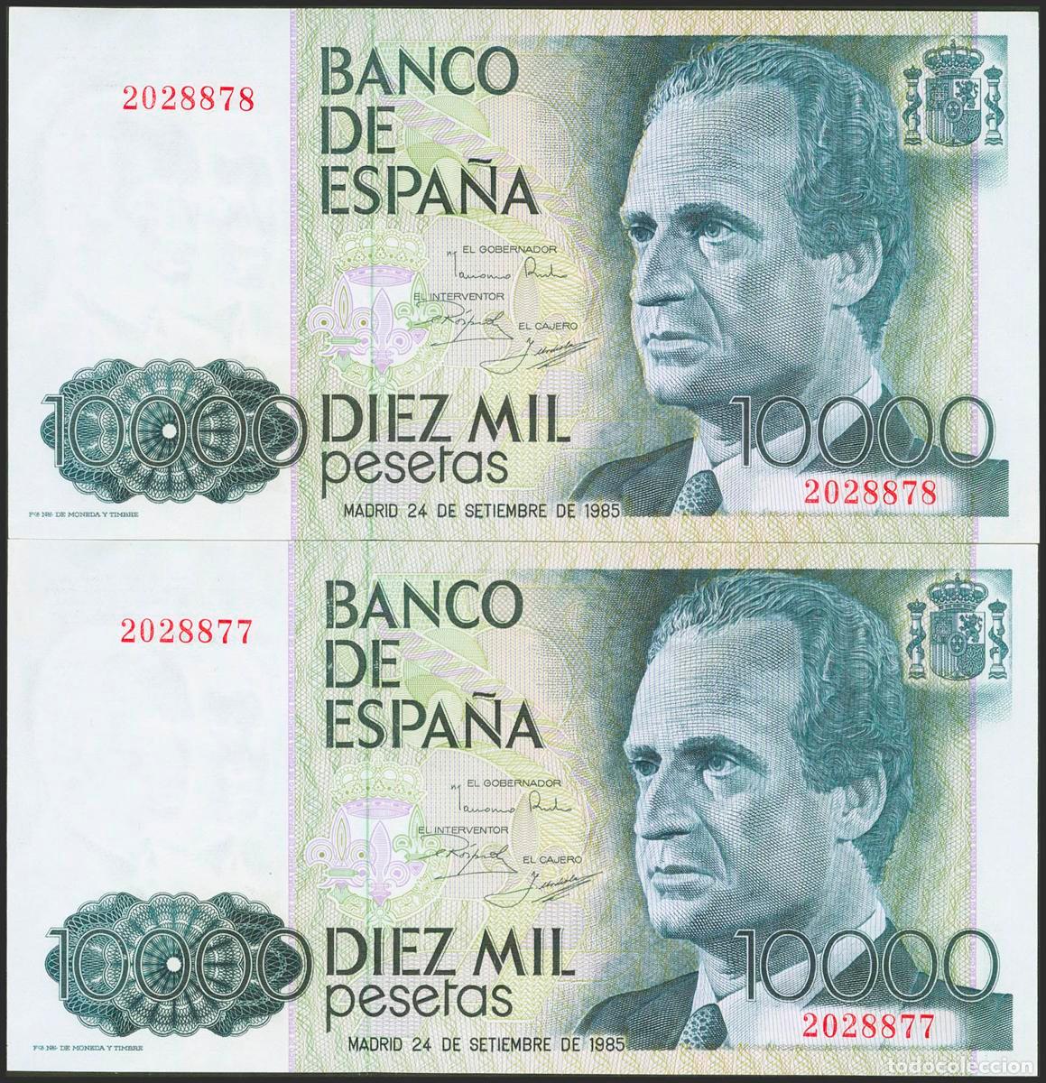 Billetes espa&ntilde;oles: 10000 Pesetas. 24 de Septiembre de 1985. Pareja correlativa. Sin serie. (Edifil 2021: 481). SC-.. 10