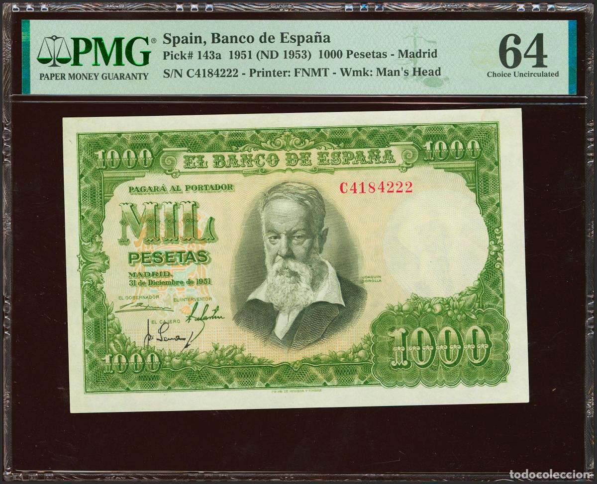 Billetes espa&ntilde;oles: 1000 Pesetas. 31 de Diciembre de 1951. Serie C, &uacute;ltima serie emitida. (Edifil 2023: 463b, Pick: 143a