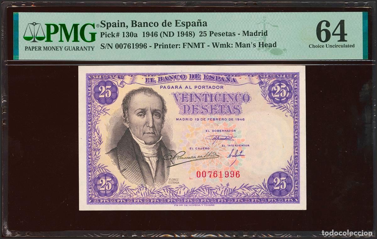 Billetes espa&ntilde;oles: 25 Pesetas. 19 de Febrero de 1946. Sin serie. (Edifil 2023: 450, Pick: 130a). Inusual en esta calida