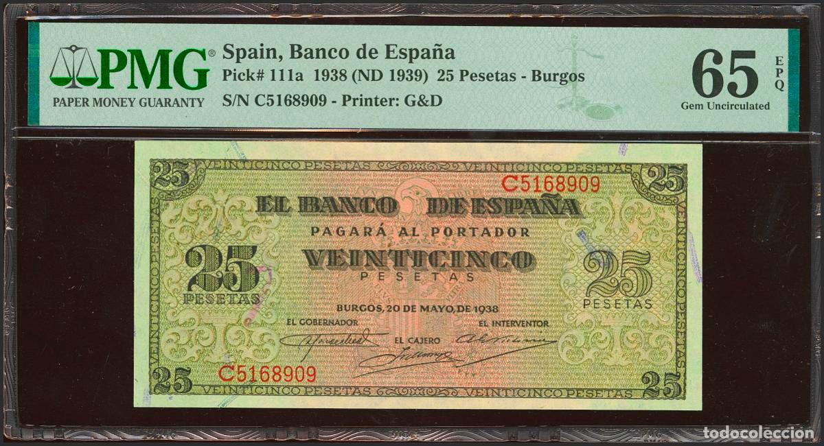 Spanish Banknotes: 25 Pesetas. 20 de Mayo de 1938. Serie C. (Edifil 2023: 430a, Pick: 111a). Inusual en esta calidad, a