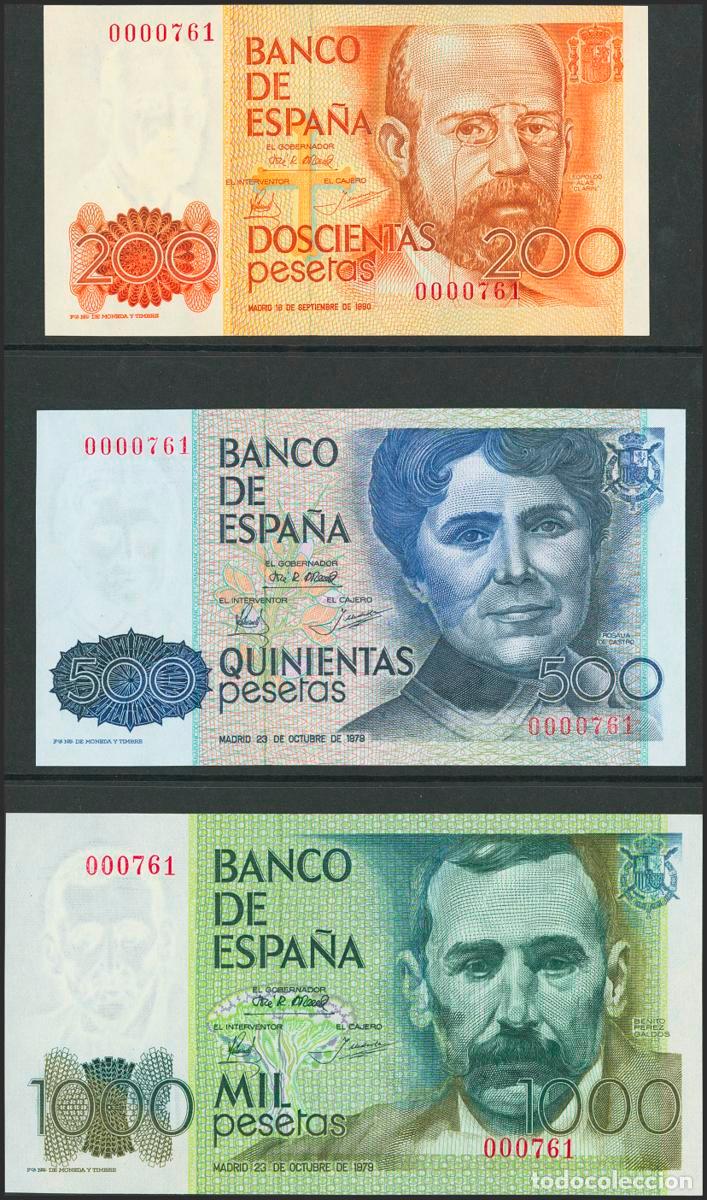 Spanish Banknotes: Conjunto de 6 billetes de 200 Pesetas, 500 Pesetas, 1000 Pesetas, 2000 Pesetas, 5000 Pesetas y 10000