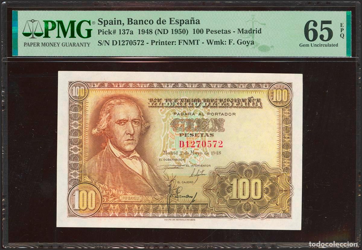 Spanish Banknotes: 100 Pesetas. 2 de Mayo de 1948. Serie D. (Edifil 2023: 456a, Pick: 137a). Inusual en esta excepciona
