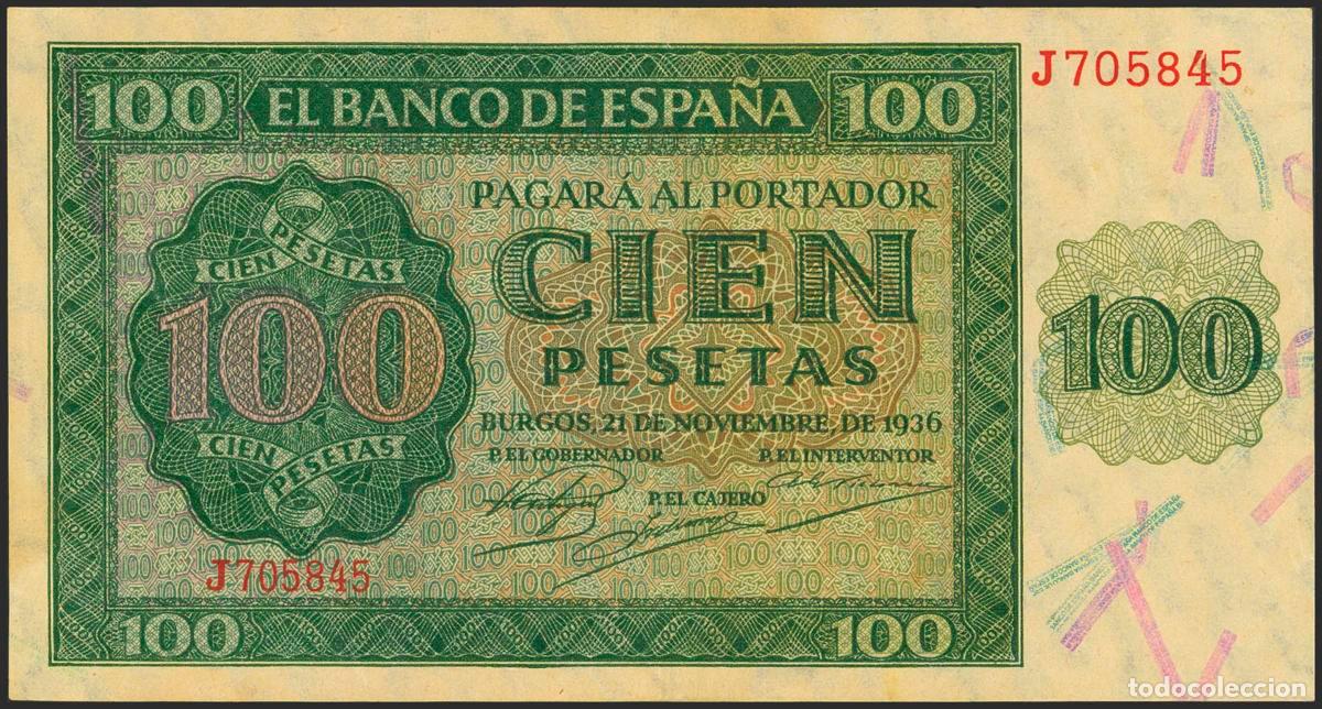 Spanish Banknotes: 100 Pesetas. 21 de Noviembre de 1936. Serie J. (Edifil 2023: 421a). Apresto original. EBC+++.. 100 P