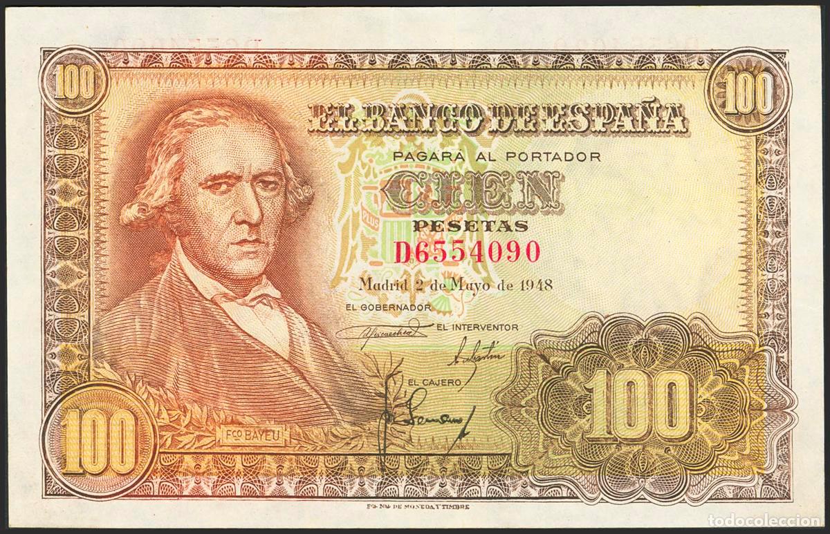 Banconote spagnole: 100 Pesetas. 2 de Mayo de 1948. Serie D. (Edifil 2023: 456a). Apresto original. EBC++.. 100 Pesetas.