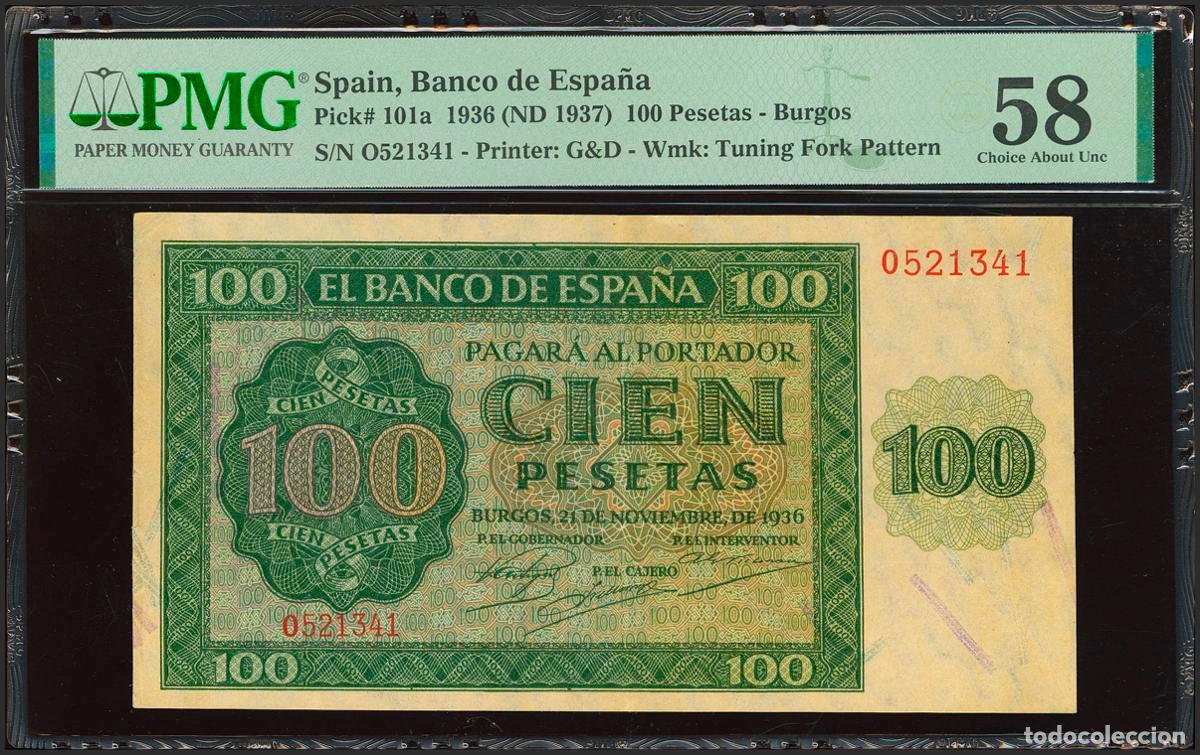 Banconote spagnole: 100 Pesetas. 21 de Noviembre de 1936. Serie O. (Edifil 2023: 421b, Pick: 101). EBC++. Encapsulado PM