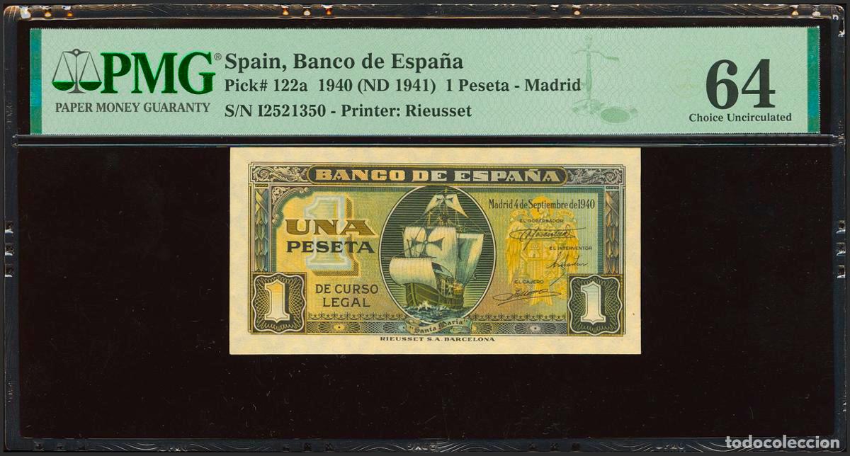 Banconote spagnole: 1 Peseta. 4 de Septiembre de 1940. Serie I, &uacute;ltima serie emitida. (Edifil 2023: 442b, Pick: 122a). I