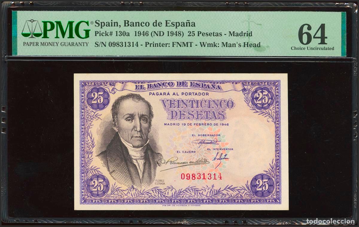 Banconote spagnole: 25 Pesetas. 19 de Febrero de 1946. Sin serie. (Edifil 2023: 450, Pick: 130a). Inusual en esta calida
