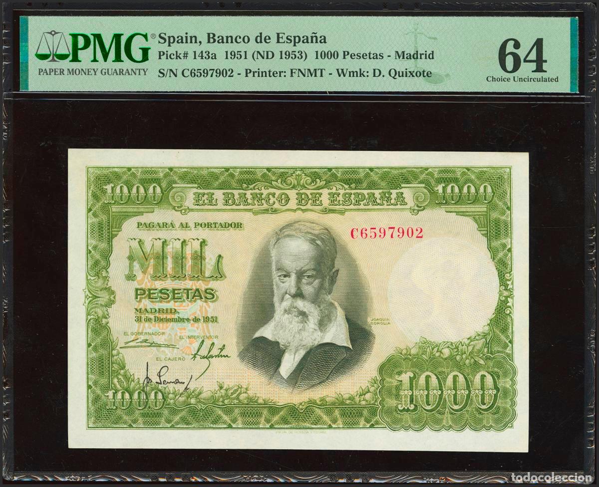 Banconote spagnole: 1000 Pesetas. 31 de Diciembre de 1951. Serie C, &uacute;ltima serie emitida. (Edifil 2023: 463b, Pick: 143a