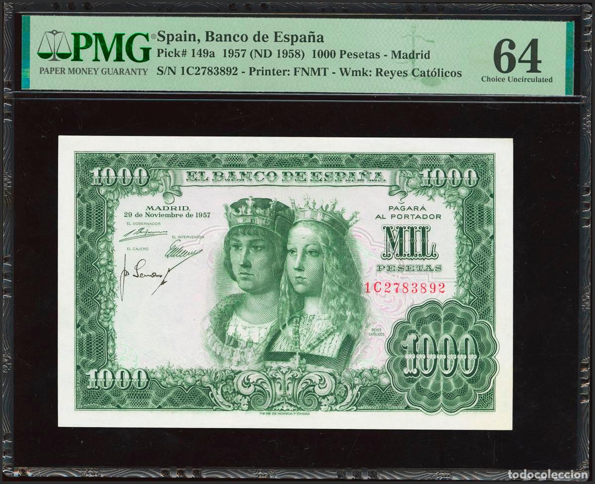 Banconote spagnole: 1000 Pesetas. 29 de Noviembre de 1957. Serie 1C. (Edifil 2023: 469b, Pick: 149a). SC. Encapsulado PM
