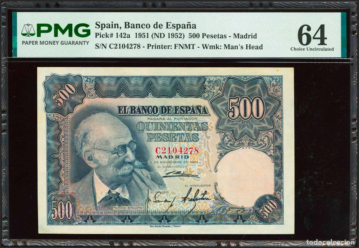 Banconote spagnole: 500 Pesetas. 15 de Noviembre de 1951. Serie C, &uacute;ltima serie emitida. (Edifil 2023: 460b, Pick: 142a)