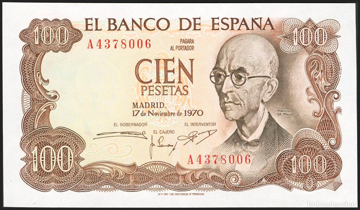 Billetes espa&ntilde;oles: 100 Pesetas. 17 de Noviembre de 1970. Serie A. (Edifil 2023: 472a). Apresto original. SC.. 100 Peset