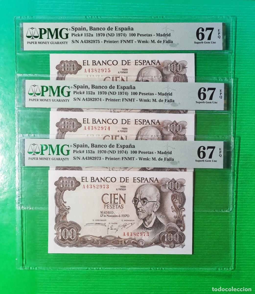 Billetes espa&ntilde;oles: PRECIO 1 BILLETE SERIE A * PMG 67 GEM UNC |SOLO ACEPTO PAYPAL| BILLETE 100 PESETAS 1970 LEER DESC