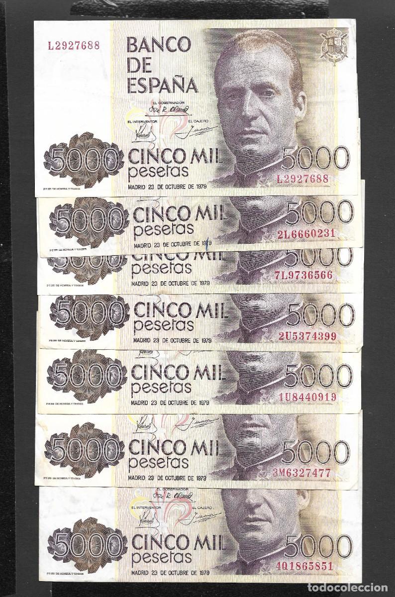 Billetes espa&ntilde;oles: 7 BILLETES 5000 PESETAS 1979 SERIES VARIADAS MBC